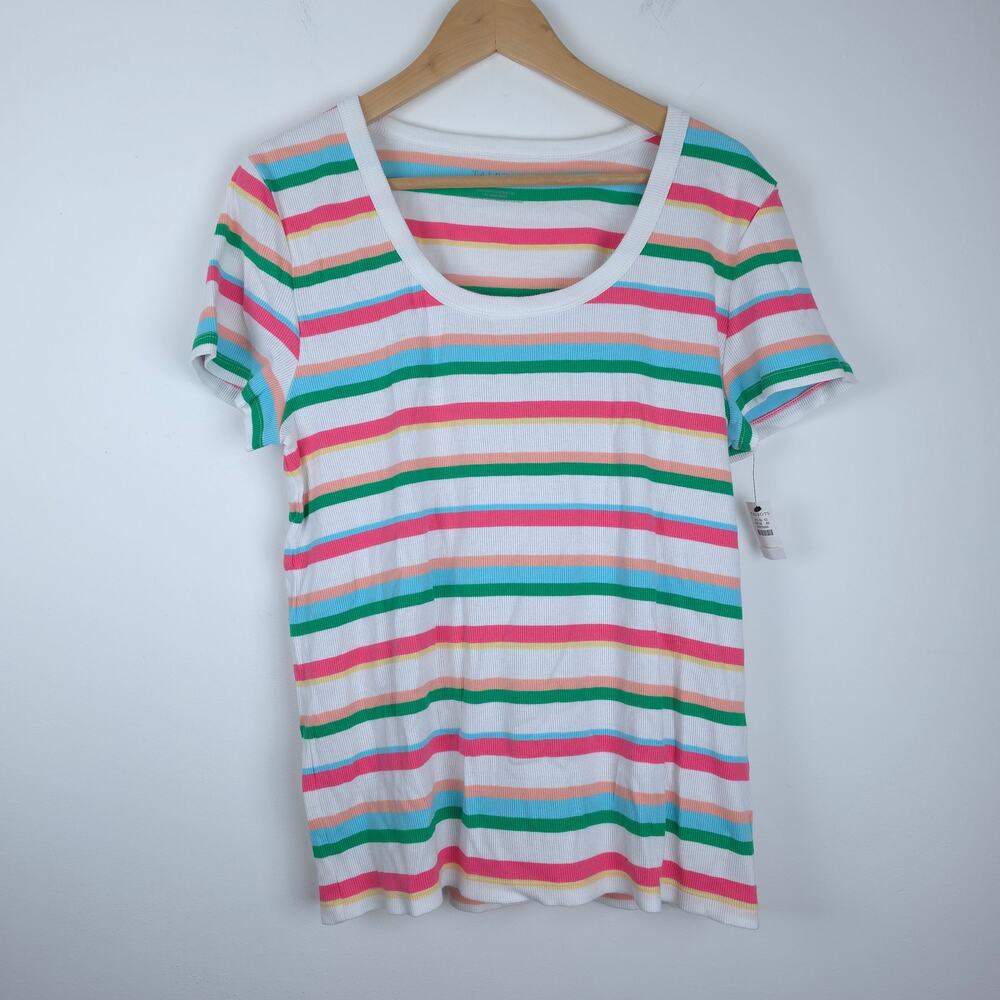 NEW Talbots Ribbed Striped Scoop Neck Short Sleeve Tee Top Size Extra Large XL